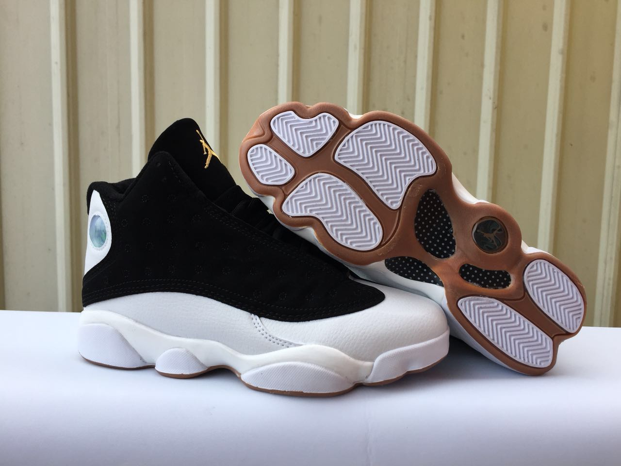 2018 Air Jordan 13 Retro Black White Gold Shoes - Click Image to Close